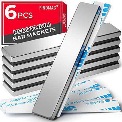 Picture of FINDMAG 6 Pack Powerful Neodymium Bar Magnets Rare Earth Magnet Bar, Strong Bar Magnets Neodymium Magnets with Double Sided Adhesive - 60 x 10 x 3 mm