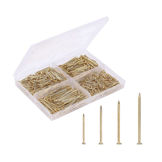 Picture of Mr. Pen- Nail Assortment Kit, 600 Pcs, 4 Sizes, Gold, Small Nails, Nails for Hanging Pictures, Finishing Nails, Wall Nails for Hanging, Pin Nails, Hardware Nails, Assorted Nails, Galvanized Nails.