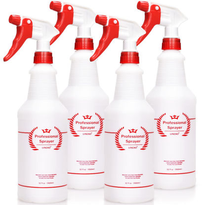 Picture of Uineko Plastic Spray Bottle (4 Pack, 32 Oz, All-Purpose) Heavy Duty Spraying Bottles Leak Proof Mist Empty Water Bottle for Cleaning Solution Planting Pet with Adjustable Nozzle and Measurements