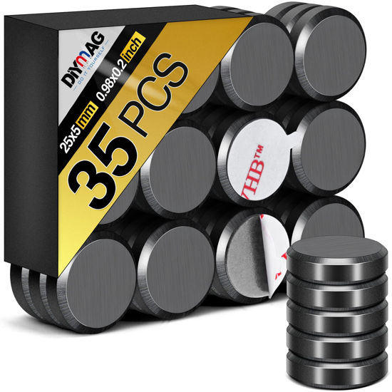 Picture of DIYMAG Ceramic Round Magnets for Crafts 35 Packs with Adhesive Backing. 0.98Inch (25mm) Small Magnets Perfect for Fridge, DIY, Building, Scientific, Craft, and Office.（0.98 * 0.2Inch-35p）