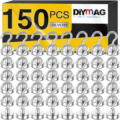 Picture of DIYMAG Magnetic Hooks, 25Lbs Strong Heavy Duty Cruise Magnet S-Hooks for Classroom, Fridge, Hanging, Cabins, Grill, Kitchen, Garage, Workplace and Office etc, (150 Pack-Silver),Screw in Hooks