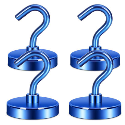 Picture of Neosmuk Magnetic Hooks Heavy Duty, Strong Magnet with Hook for Fridge, Super Neodymium Extra Strength Industrial Hooks for Hanging, Magnetic Hanger for Toolbox, Cruise, Grill(Navyblue,4 Pack)
