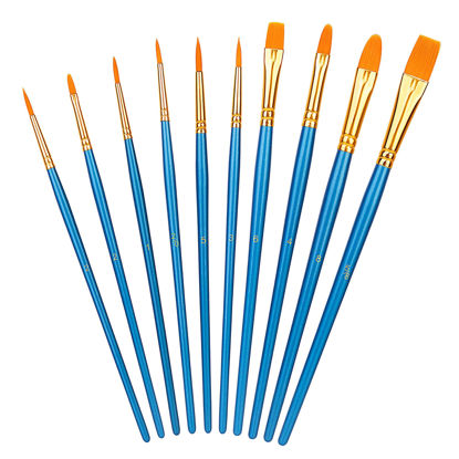 Picture of Amazon Basics Paint Brush Set, Nylon Paint Brushes for Acrylic, Oil, Watercolor, 10 Brush Sizes