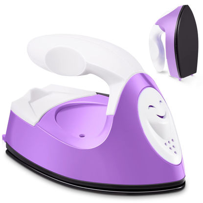 Picture of Mini Craft Iron Mini Heat Press Mini Iron Portable Handy Heat Press Small Iron with Charging Base Accessories for Beads Patch Clothes DIY Shoes T-Shirts Heat Transfer Vinyl Projects (Purple)