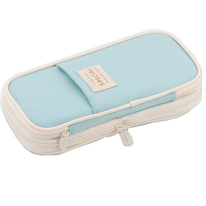 Picture of Arnuixty Colorful Large Storage Pencil Case Pen Bag with Zipper Big Capacity Pouch Organizer for Office Travel Holder Box(Blue)