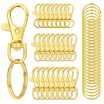 Picture of 100PCS Swivel Snap Hooks with Key Rings, Premium Metal Swivel Lobster Claw Clasps Assorted Sizes (Large, Medium, Small) for Keychain Clip Lanyard, Jewelry Making, Crafts, Gold