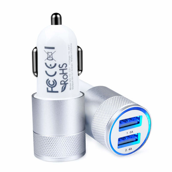 Picture of Car Charger, AILKIN 3.4a Portable Dual Port USB Cargador Carro Fit Lighter Spot Socket Adapter for iPhone 14 13 12 11 Pro Max X XR XS Max 8 Plus 7 6s, iPad, Tablet, Samsung Galaxy S22 Note 20 S10 Plus