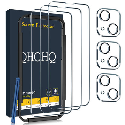 Picture of QHOHQ 3 Pack Screen Protector for iPhone 14 / iPhone 13 [6.1 Inch] with 3 Pack Tempered Glass Camera Lens Protector, Ultra HD, 9H Hardness,Case Friendly