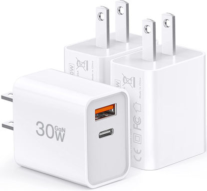 Picture of USB C Super Fast Charger, 3-Pack 30W Dual Port PD+QC Fast Charger Adapter Block for iPhone 14/14 Pro/14 Pro Max/13/12/SE iPad/MacBook air, (25W PPS) Type C Charging for Samsung S21 S22 Pixel