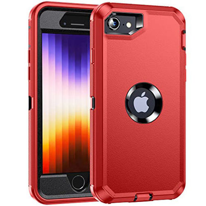 Picture of xiwxi for iPhone SE Case 2022/3rd/2020,iPhone 8/7 Case,[360 Full Body Shockproof] [Heavy Dropproof] [Non-Slip],Hard PC+Soft Silicone TPU 3 in 1 umper Drop-Proof Shell-Red
