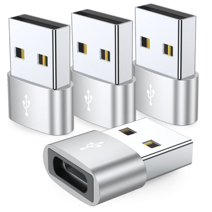 Picture of JXMOX USB to USB C Adapter 4-Pack, USB C Female to A Male Charger Type C Converter for Apple Watch Ultra iWatch 7 8 SE,iPhone 14 13 12 11 Plus Pro Max Mini,Samsung Galaxy Note 10 S22 S21 S20 Ultra
