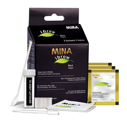 Picture of Mina ibrow Hair Color Black|Natural Spot coloring and Hair Tinting Powder, Water and Smudge Proof | No Ammonia, No Lead with 100% Gray Coverage Up to 30 Applications |Vegan and Cruelty free
