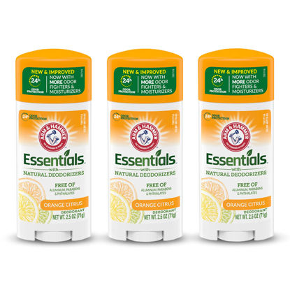 Picture of ARM & HAMMER Essentials Deodorant- Orange Citrus- Solid Oval - Made with Natural Deodorizers- Free From Aluminum, Parabens & Phthalates, 2.5 oz (Pack of 3)