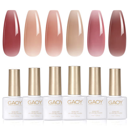 Picture of GAOY Jelly Pink Nude Gel Nail Polish Set, 6 Transparent Colors Sheer Red Gel Nail Kit for Salon Gel Manicure and Nail Art DIY at Home