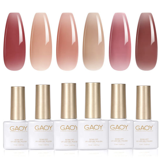 Picture of GAOY Jelly Pink Nude Gel Nail Polish Set, 6 Transparent Colors Sheer Red Gel Nail Kit for Salon Gel Manicure and Nail Art DIY at Home
