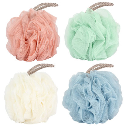 Picture of Fu Store Bath Sponges Shower Loofahs 50g Mesh Balls Sponge 4 Solid Colors for Body Wash Bathroom Men Women - 4 Pack Scrubber Cleaning Loofah Bathing Accessories