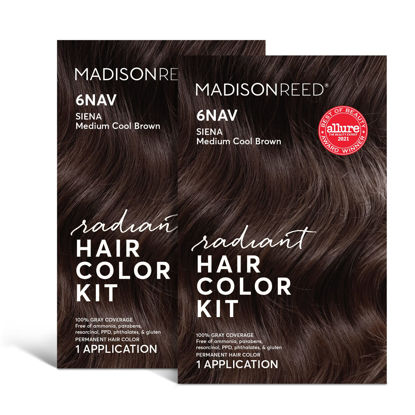 Picture of Madison Reed Radiant Hair Color Kit, Medium Smoky Brown for 100% Gray Coverage, Ammonia-Free, 6NAV Siena Brown, Permanent Hair Dye, Pack of 2