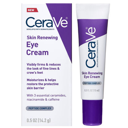 Picture of CeraVe Eye Cream for Wrinkles | Under Eye Cream with Caffeine, Peptides, Hyaluronic Acid, Niacinamide, and Ceramides for Fine Lines | Fragrance Free & Ophthalmologist Tested |0.5 Ounces