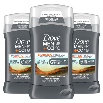 Picture of Dove Men+Care Deodorant Stick For Men Morning Fresco 3 Count Aluminum Free 72-Hour Odor Protection Mens Deodorant With Essential Oils & 1/4 Moisturizing Cream 3oz