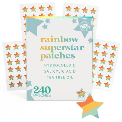 Picture of LivaClean 240 CT Rainbow Superstar Acne Patches w/ Salicylic Acid & Tea Tree, Rainbow Star Patch Star Pimple Patch Pimple Patches for Face Pimple Patches Acne Patches Cute Zit Patches for Face Star Face Acne