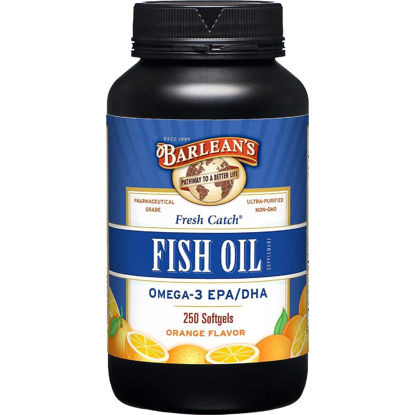 Picture of Barlean's Fish Oil Omega 3 Supplement, EPA & DHA Fatty Acid Softgels for Joint, Brain, & Heart Health, 1000mg Orange Flavored Fish Oil Pills, 250 Count