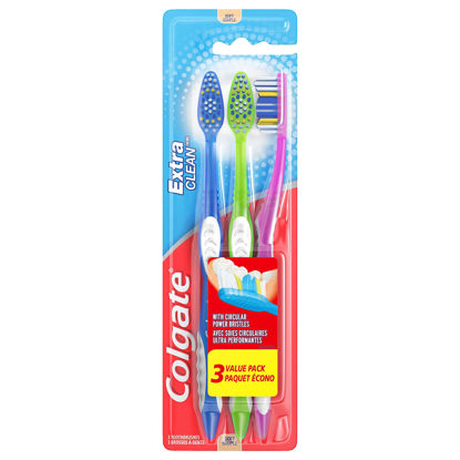 Picture of Colgate Extra Clean Toothbrush, Soft Toothbrush for Adults, 3 Count (Pack of 1)