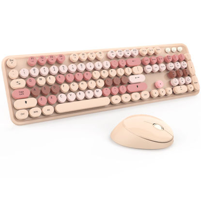 Picture of Brown Wireless Keyboard and Mouse Combo,Colorful Retro Keyboard with Round Keycaps, 2.4GHz Dropout-Free Connection, Cute Mouse Compatible with PC/Laptop/Computer (MilkTea Color)
