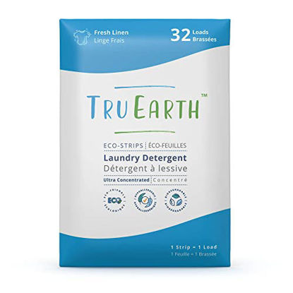 Picture of Tru Earth Hypoallergenic, Readily Biodegradable Laundry Detergent Sheets/Eco-Strips for Sensitive Skin, 32 Count (Up to 64 Loads) - Fresh Linen Scent