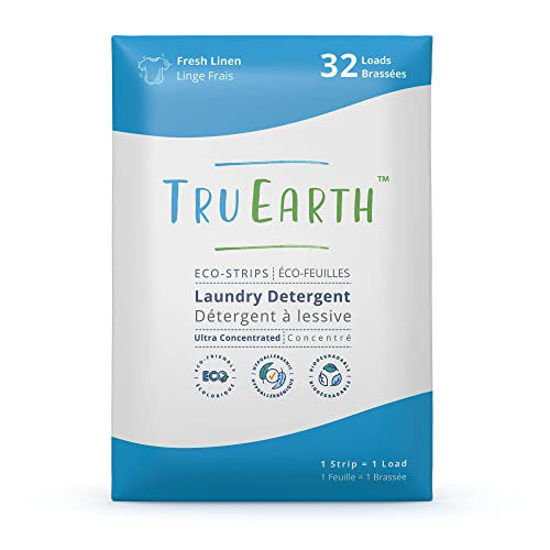 Picture of Tru Earth Hypoallergenic, Readily Biodegradable Laundry Detergent Sheets/Eco-Strips for Sensitive Skin, 32 Count (Up to 64 Loads) - Fresh Linen Scent