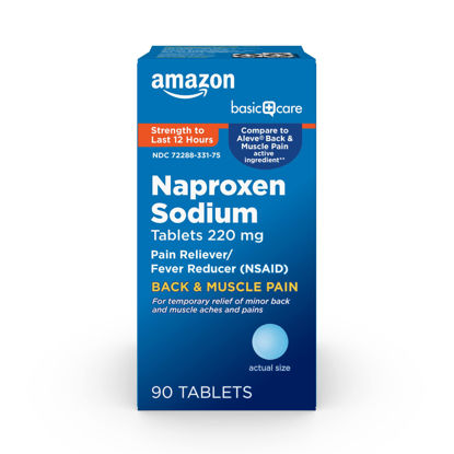 Picture of Amazon Basic Care Back and Muscle Pain, Naproxen Sodium Tablets 220 mg, Pain Reliever and Fever Reducer, For Backache, Muscular Aches, Minor Arthritis Pain, Headache and More, 90 Count