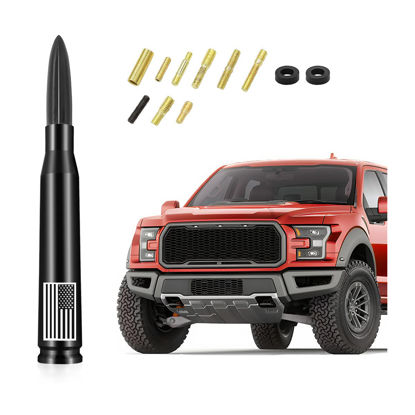 Picture of Car Bullet Antenna Mast, 5.5 Inch AM/FM Radio Antenna with American Flag Design, 9 Screws Adapter and 2 Rubber Rings, Auto Replacement Accessories Universal for Truck, Pickup, SUV (Black)