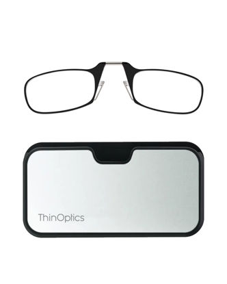 Picture of ThinOptics Universal Case and Readers Rectangular Reading Glasses, Silver Black Metal Pod with Black Frames, 1.0 Strength + 1