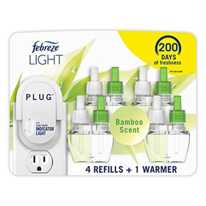Picture of Febreze Plug In Air Fresheners, Light Bamboo, Odor Fighter for Strong Odors, 1 Warmer + 4 Oil Refills