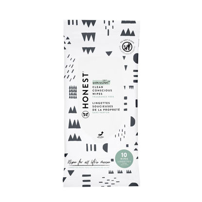 Picture of The Honest Company Clean Conscious Wipes | 99% Water, Compostable, Plant-Based, Baby Wipes | Hypoallergenic, EWG Verified | Pattern Play, 10 Count