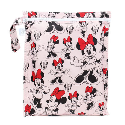 Picture of Bumkins Waterproof Wet Bags for Baby, Disney Minnie Mouse, Travel, Swimsuit, Cloth Diapers, Pump Parts, Gym Clothes, Toiletries, Strap to Stroller, Zipper Reusable Bag