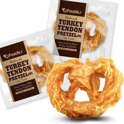 Picture of Afreschi Turkey Tendon Dog Treats for Signature Series, All Natural Human Grade Dog Chew, Ingredient Sourced from USA, Hypoallergenic, Rawhide Alternative, 2 Units/Pack Pretzel (Medium)