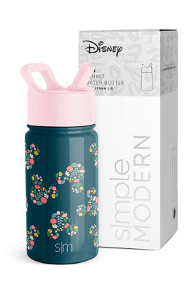 Picture of Simple Modern Disney Mickey Mouse Kids Water Bottle with Straw Lid | Reusable Insulated Stainless Steel Cup for Girls, School | Summit Collection | 14oz, Mickey Mouse Floral on Riptide
