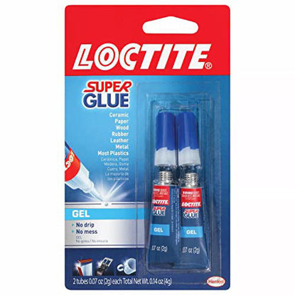 Picture of Loctite Super Glue Gel Tube, Clear Superglue for Plastic, Wood, Metal, Crafts, & Repair, Cyanoacrylate Adhesive Instant Glue, Quick Dry - 0.07 fl oz Bottle, Pack of 2