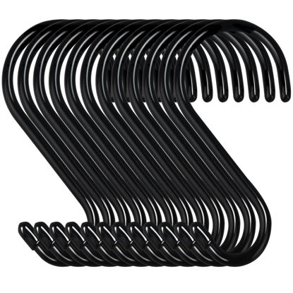 Picture of 4 Inch 12 Pack S Hooks Heavy Duty,Large Vinyl Coated S Hooks for Hanging Plants,Black Rubber Coated S Hooks Non Slip Metal S Hanger for Hanging Closet,Garden, Jeans Plants Jewelry Pot Pan Cups Towels