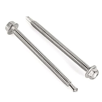 Picture of #8 x 1-3/4" Hex Washer Head Self Drilling Screws, Self Tapping Sheet Metal Tek Screws, 410 Stainless Steel, 100 PCS