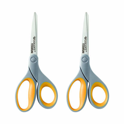 Picture of Westcott 13901 8-Inch Titanium Scissors For Office and Home, Yellow/Gray, 2 Pack
