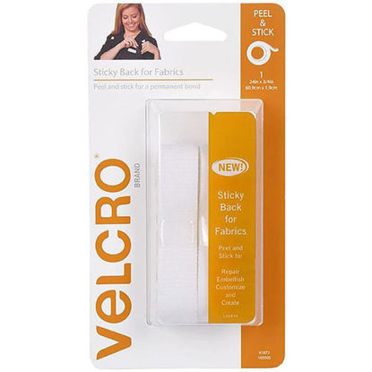 Picture of VELCRO Brand For Fabrics | Permanent Sticky Back Fabric Tape for Alterations and Hemming | Peel and Stick - No Sewing, Gluing, or Ironing | Cut-to-Length Roll, 24 in x 3/4, White