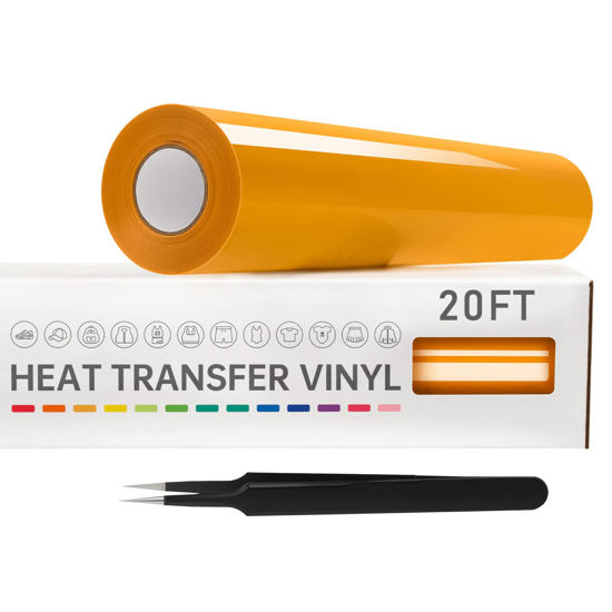 VinylRus Heat Transfer Vinyl-12” x 20ft Yellow Iron on Vinyl Roll for  Shirts, HTV Vinyl for Silhouette Cameo, Cricut, Easy to Cut & Weed