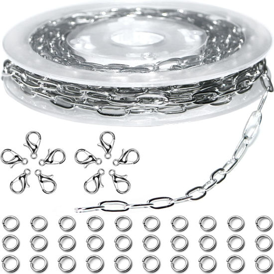 32.8 Feet 304 Stainless Steel Chain Bulk Silver Paperclip Chains for  Jewelry Mak