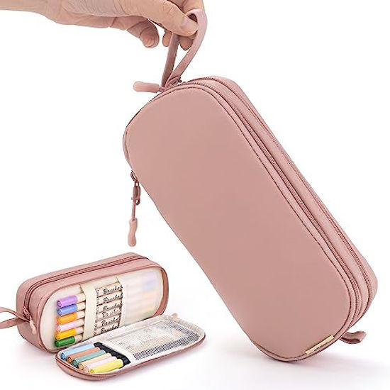 Picture of EASTHILL Small Pencil Case with Handle Pen Pouch School Supplies Soft Pencil bag for Teen Girls-Pink