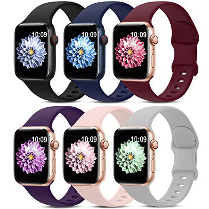 Picture of 6 Pack Sport Bands Compatible with Apple Watch Band 38mm 40mm 41mm 42mm 44mm 45mm 49mm,Soft Silicone Waterproof Strap Compatible with iWatch Apple Watch Series Ultra 8 7 6 5 4 3 2 1 SE Women Men
