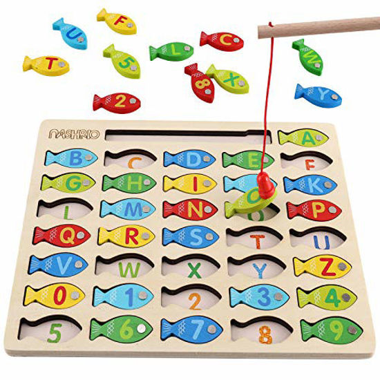 Magnetic Wooden Fishing Game Toy for Toddlers, Alphabet Fish Catching  Counting Games Puzzle with Numbers and Letters, Preschool Learning ABC and  Math