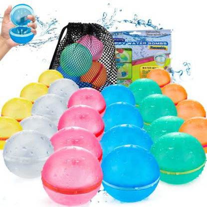 Picture of TIZIKCON Reusable Water Balloons with Mesh Bag, Latex-Free Silicone Quick Self-Sealing Water Splash Bomb for Kids Adults Water Game, Bath Toy, Pool Toy, Summer Party Supplies(24PCS）