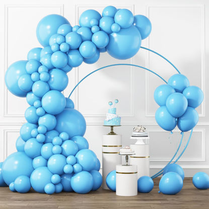 Picture of RUBFAC Light Blue Balloons Different Sizes 105pcs 5/10/12/18 Inch Sky Blue Balloon Garland Kit for Wedding Baby Shower Birthday Party Supplies Bridal Shower Decorations