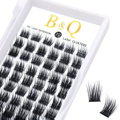 Picture of B&Q Lash Clusters D Curl 16mm DIY Eyelash Extensions 72 Clusters Lashes C D Curl Wispy Hybrid Eyelash Clusters Extensions Individual Lashes Cluster DIY at Home (B21,D-16mm)